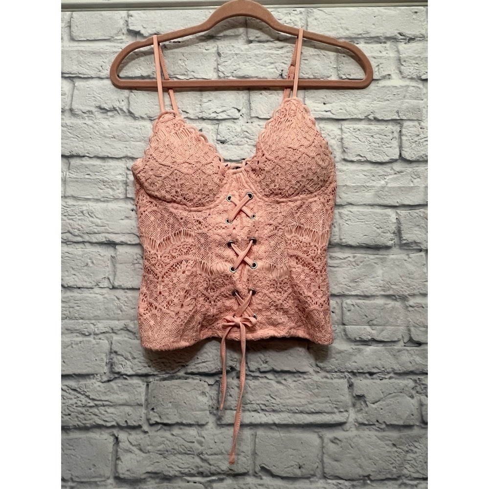 Lily White Pink Lace Corset Camisole Top Size M Y2K Coquette Fairy Cottagecore